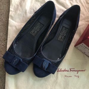 Ferragamo Varina Flats - Oxford Blue Suede & Mesh